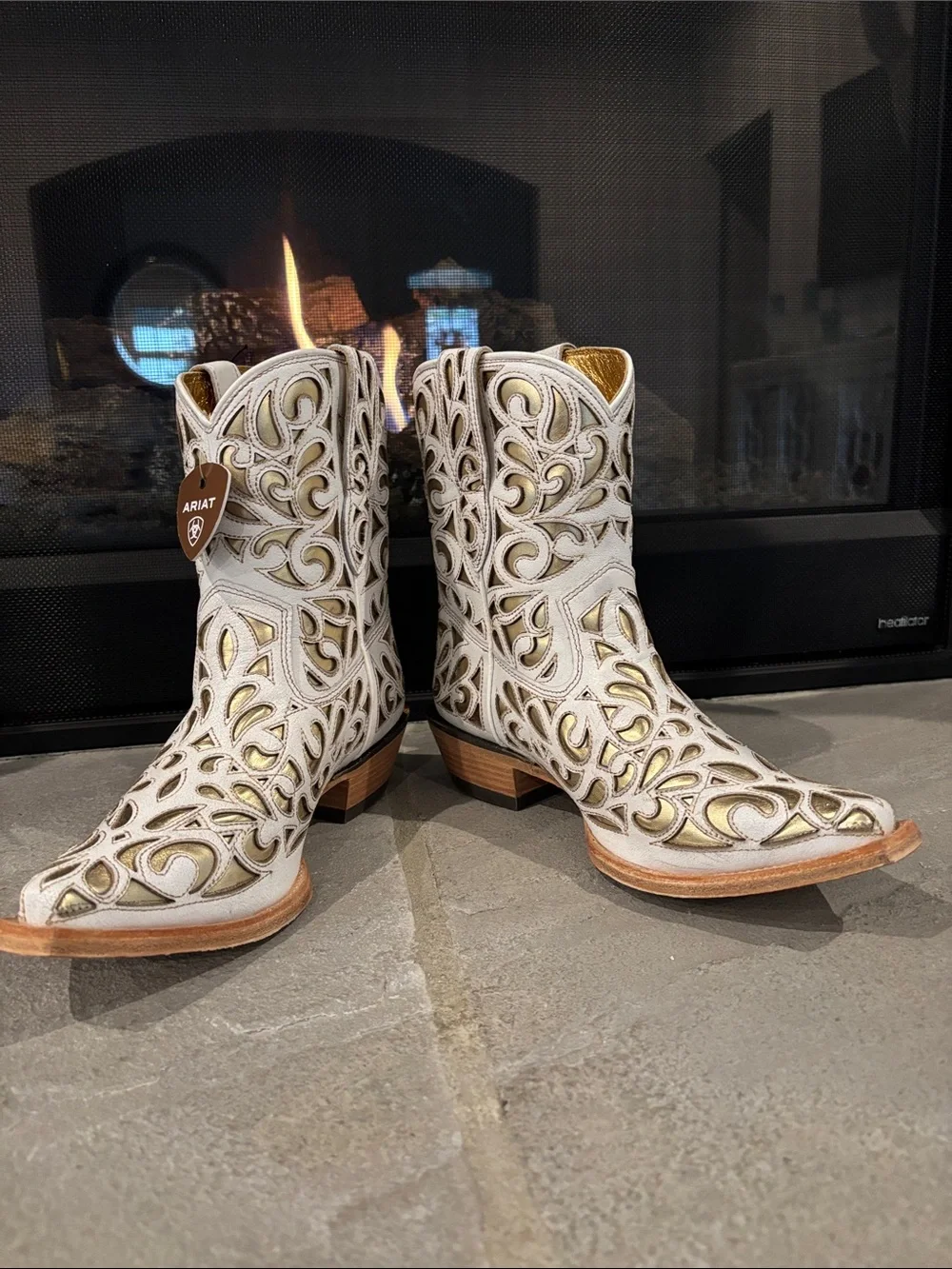 Ariat Valentina Classic Alabaster/Gold full grain leather,X toe,ATS,Western - Picture 6 of 13